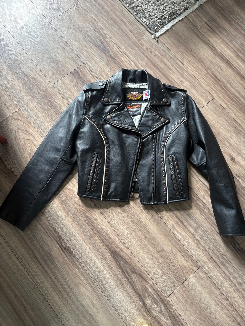 Vintage Harley-Davidson Black Leather Stud-Trim Moto Jacket - Picture 14 of 16